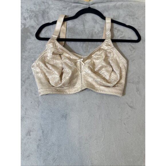 Bali Bra Size 42DD Beige Floral Jacquard Wire Free Soft Cup Full Coverage - Picture 3 of 6